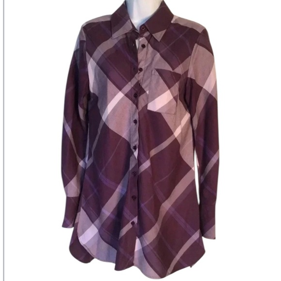 Ted Baker plaid flannel button  tunic  French cuffs Size 2 Fits 4-6 - Picture 2 of 9